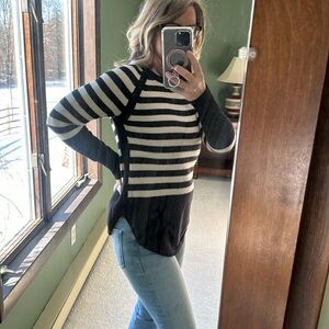 Anthropologie black white striped sweater XS